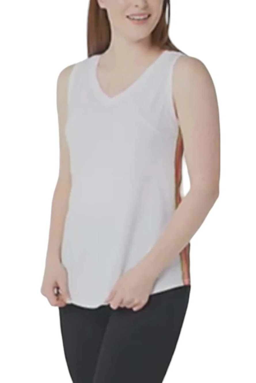 Soulgani Active Chaos&Beauty VNeck Tank w/ Side Stripe Brilliant White - Regular